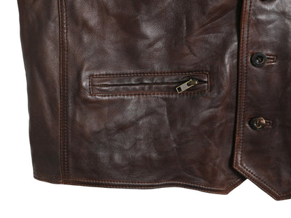 オービス 本革 レザー ベスト メンズ XL 古着 アウトドア ラムレザー チェック フランネル ライナー付き 重ね着 シンプル 大きいサイズ 茶