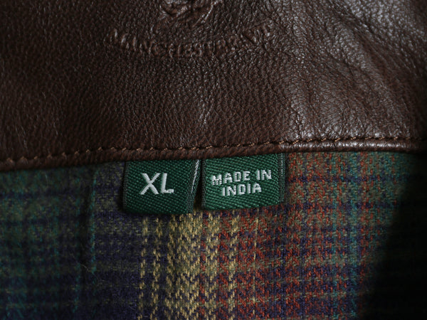 オービス 本革 レザー ベスト メンズ XL 古着 アウトドア ラムレザー チェック フランネル ライナー付き 重ね着 シンプル 大きいサイズ 茶