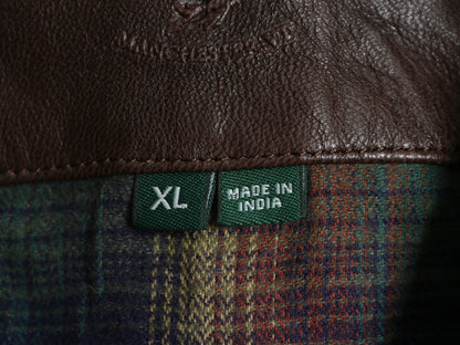 オービス 本革 レザー ベスト メンズ XL 古着 アウトドア ラムレザー チェック フランネル ライナー付き 重ね着 シンプル 大きいサイズ 茶