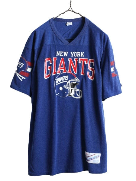 80s USA製 ■ チャンピオン NFL ジャイアンツ 3面 プリント 半袖 フットボール Tシャツ メンズ L / 古着 80年代 Champion アメフト Vネック