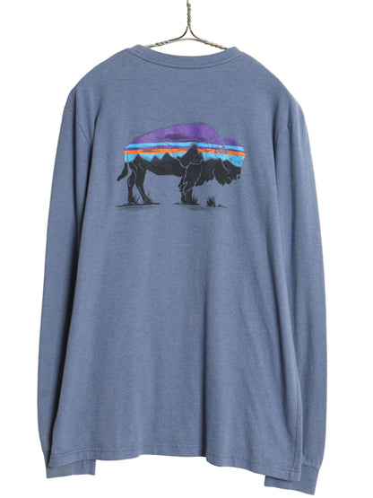 パタゴニア 両面 プリント 長袖 Tシャツ メンズ M / 19年製 ロンT ロングスリーブ フィッツロイ バイソン アート イラスト バックプリント