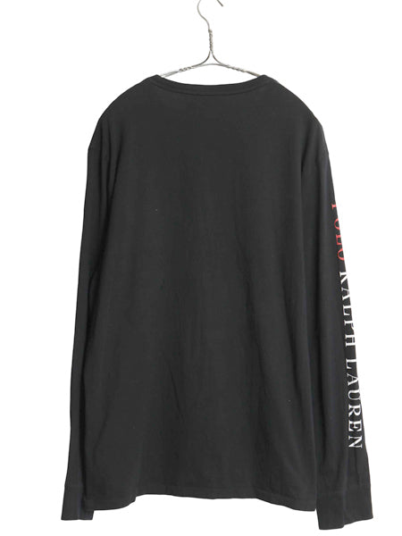 ミドルポニー ポロ ラルフローレン 長袖 Tシャツ メンズ L ロンT ロングスリーブ 袖プリント ワンポイント カットソー シングルステッチ 黒