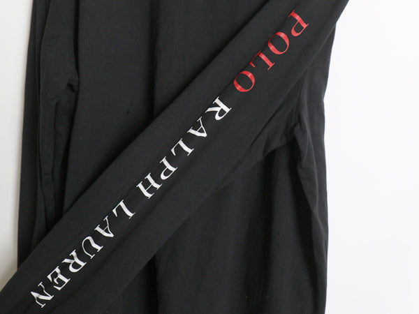 ミドルポニー ポロ ラルフローレン 長袖 Tシャツ メンズ L ロンT ロングスリーブ 袖プリント ワンポイント カットソー シングルステッチ 黒
