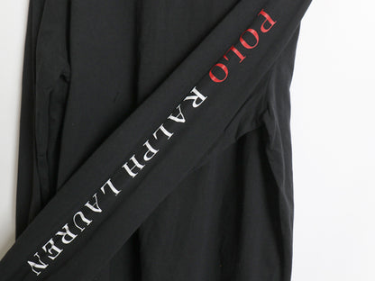 ミドルポニー ポロ ラルフローレン 長袖 Tシャツ メンズ L ロンT ロングスリーブ 袖プリント ワンポイント カットソー シングルステッチ 黒