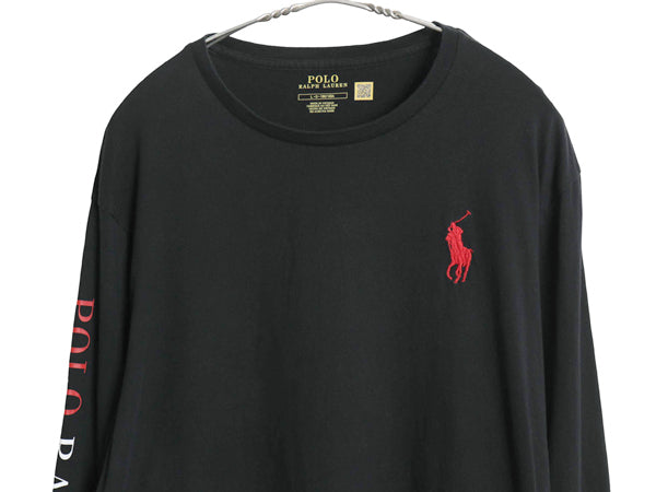 ミドルポニー ポロ ラルフローレン 長袖 Tシャツ メンズ L ロンT ロングスリーブ 袖プリント ワンポイント カットソー シングルステッチ 黒