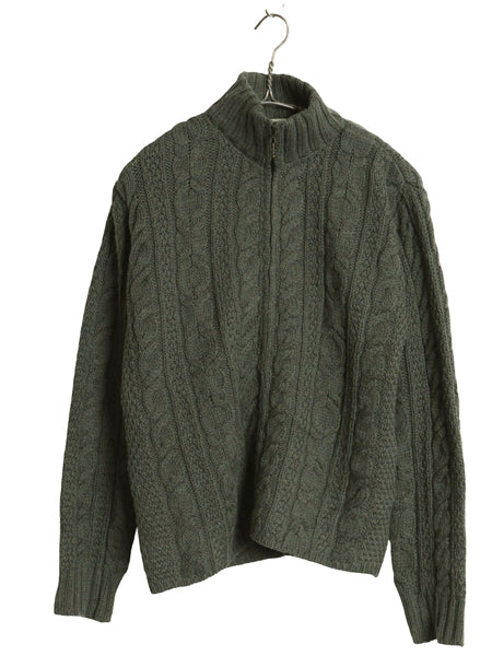 90s アイルランド製 aran crafts フルジップ フィッシャーマン ニット セーター レディース S / オールド メリノ ウール アラン ジャケット