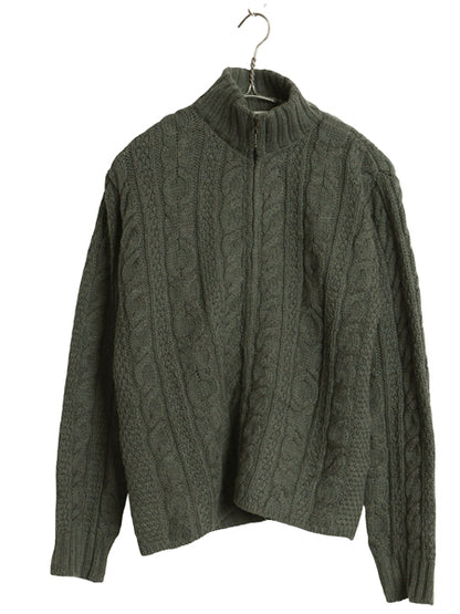 90s アイルランド製 aran crafts フルジップ フィッシャーマン ニット セーター レディース S / オールド メリノ ウール アラン ジャケット