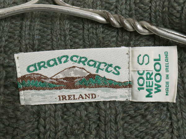 90s アイルランド製 aran crafts フルジップ フィッシャーマン ニット セーター レディース S / オールド メリノ ウール アラン ジャケット
