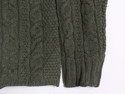 90s アイルランド製 aran crafts フルジップ フィッシャーマン ニット セーター レディース S / オールド メリノ ウール アラン ジャケット