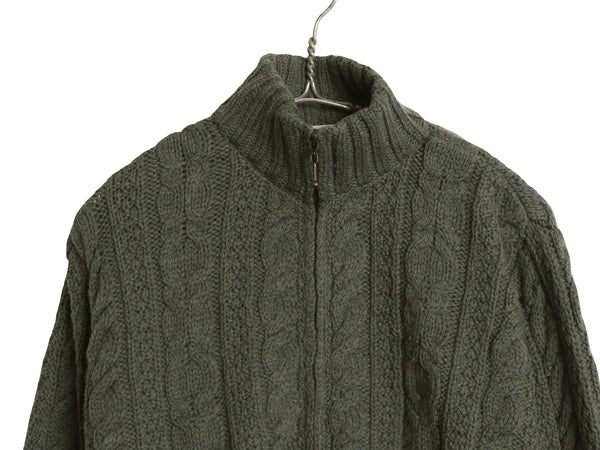 90s アイルランド製 aran crafts フルジップ フィッシャーマン ニット セーター レディース S / オールド メリノ ウール アラン ジャケット