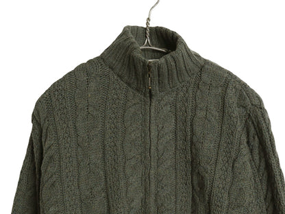 90s アイルランド製 aran crafts フルジップ フィッシャーマン ニット セーター レディース S / オールド メリノ ウール アラン ジャケット