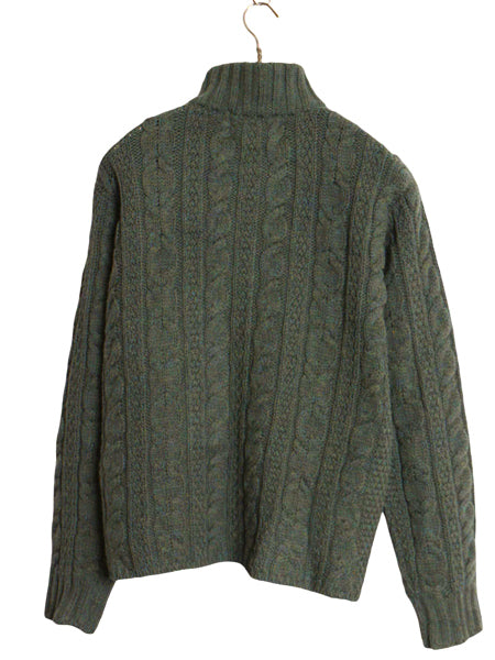 90s アイルランド製 aran crafts フルジップ フィッシャーマン ニット セーター レディース S / オールド メリノ ウール アラン ジャケット