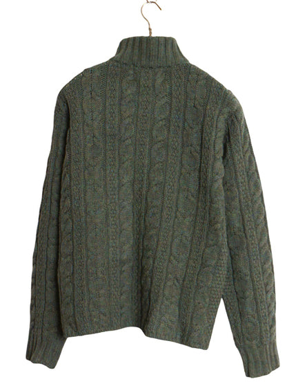 90s アイルランド製 aran crafts フルジップ フィッシャーマン ニット セーター レディース S / オールド メリノ ウール アラン ジャケット