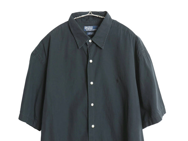 90s ポロ ラルフローレン 半袖 シャツ メンズ XL / オールド コットン ワイシャツ カジュアル ワンポイント 大きいサイズ 同色ポニー  黒