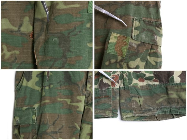 60s ★ US ARMY 米軍実物 ジャングルファティーグ カーゴ パンツ LARGE SHORT 68年製 ヴィンテージ パッチワーク ERDL グリーンリーフ カモ