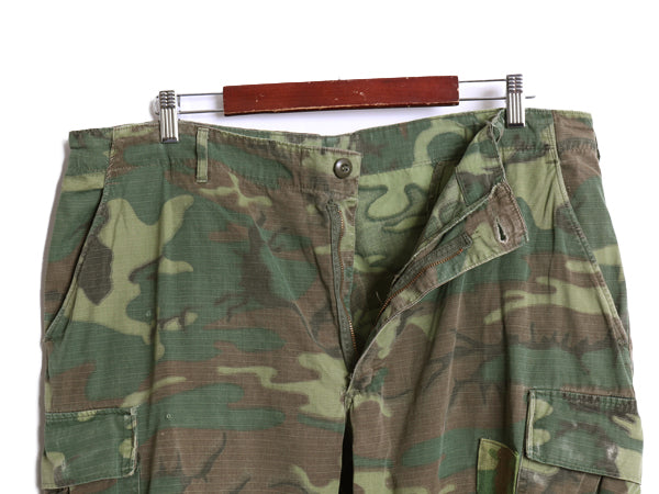 60s ★ US ARMY 米軍実物 ジャングルファティーグ カーゴ パンツ LARGE SHORT 68年製 ヴィンテージ パッチワーク ERDL グリーンリーフ カモ