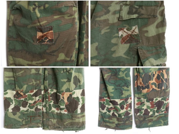 60s ★ US ARMY 米軍実物 ジャングルファティーグ カーゴ パンツ LARGE SHORT 68年製 ヴィンテージ パッチワーク ERDL グリーンリーフ カモ