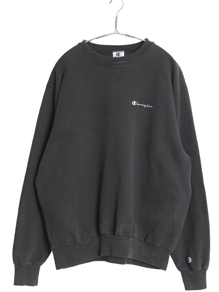 90s チャンピオン ワンポイント スウェット メンズ レディース XL オールド 裏起毛 トレーナー 前V スクリプト ロゴ ブラック 大きいサイズ