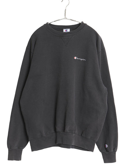 90s チャンピオン ワンポイント スウェット メンズ レディース XL オールド 裏起毛 トレーナー 前V スクリプト ロゴ ブラック 大きいサイズ