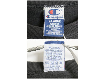 90s チャンピオン ワンポイント スウェット メンズ レディース XL オールド 裏起毛 トレーナー 前V スクリプト ロゴ ブラック 大きいサイズ
