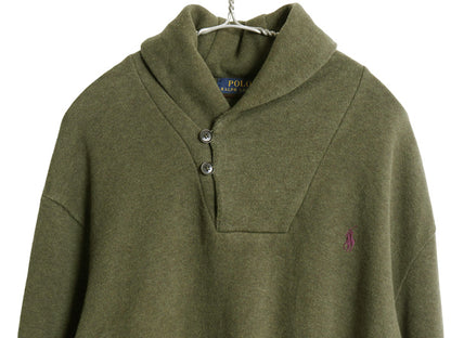 ポロ ラルフローレン ショールカラー スウェット メンズ XL 古着 コットン ニット ストレッチ リブ編み ワンポイント ポニー 大きいサイズ