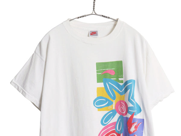 90s USA製 ナイキ アート プリント Tシャツ メンズ XL 程 古着 オールド 初期 銀タグ 当時物 スウッシュ シングルステッチ 大きいサイズ 白