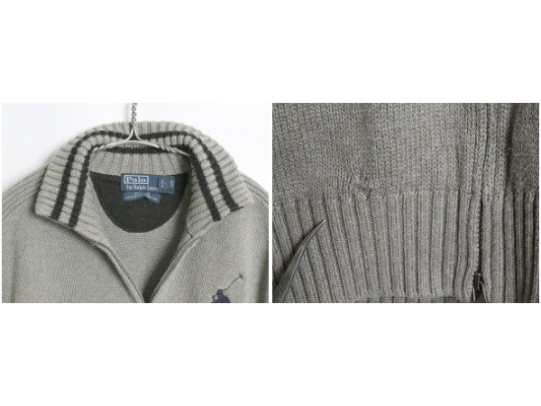 00s ビッグポニー ポロ ラルフローレン フルジップ コットン ニット ジャケット メンズ XL / オールド セーター ドライバーズ 大きいサイズ