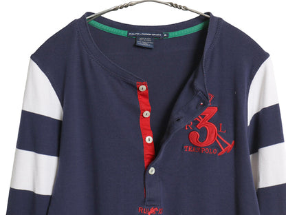 ラルフローレン ヘンリーネック 長袖 Tシャツ レディース  XL / 古着 ポロ スポーツ カットソー ボーダー ロンT ナンバリング 大きいサイズ