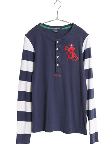 ラルフローレン ヘンリーネック 長袖 Tシャツ レディース  XL / 古着 ポロ スポーツ カットソー ボーダー ロンT ナンバリング 大きいサイズ