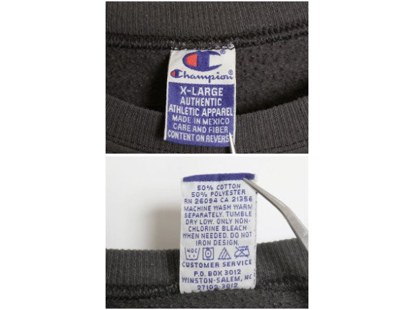 90s チャンピオン ワンポイント スウェット メンズ レディース XL / オールド 裏起毛 トレーナー スクリプト ロゴ 大きいサイズ 目付き 黒