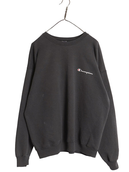 90s チャンピオン ワンポイント スウェット メンズ レディース XL / オールド 裏起毛 トレーナー スクリプト ロゴ 大きいサイズ 目付き 黒