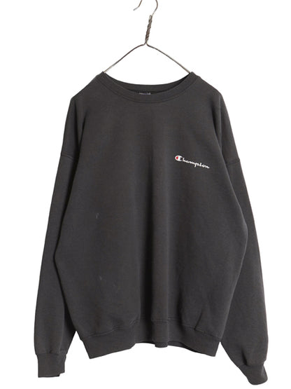 90s チャンピオン ワンポイント スウェット メンズ レディース XL / オールド 裏起毛 トレーナー スクリプト ロゴ 大きいサイズ 目付き 黒