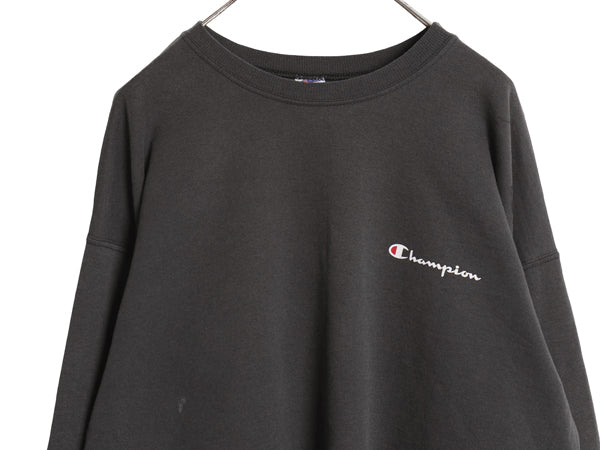 90s チャンピオン ワンポイント スウェット メンズ レディース XL / オールド 裏起毛 トレーナー スクリプト ロゴ 大きいサイズ 目付き 黒