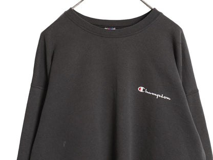 90s チャンピオン ワンポイント スウェット メンズ レディース XL / オールド 裏起毛 トレーナー スクリプト ロゴ 大きいサイズ 目付き 黒
