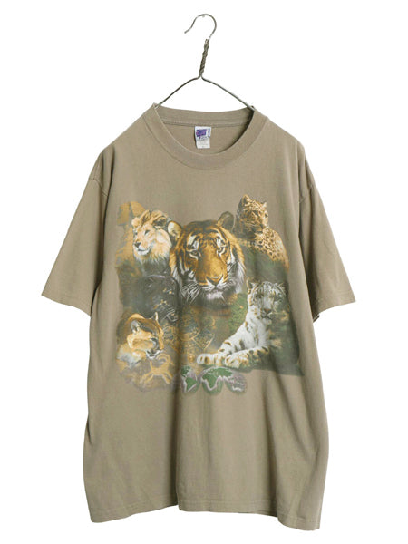 00s アニマル イラスト プリント 半袖 Tシャツ メンズ レディース XL / オールド ライオン タイガー ヒョウ ヘビーウェイト 大きいサイズ