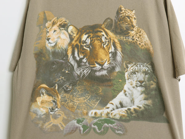 00s アニマル イラスト プリント 半袖 Tシャツ メンズ レディース XL / オールド ライオン タイガー ヒョウ ヘビーウェイト 大きいサイズ