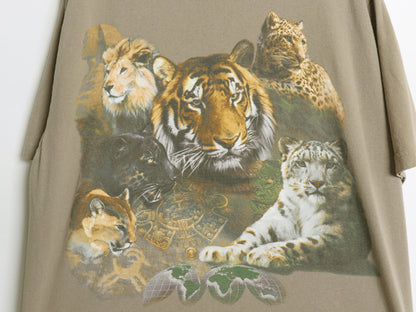 00s アニマル イラスト プリント 半袖 Tシャツ メンズ レディース XL / オールド ライオン タイガー ヒョウ ヘビーウェイト 大きいサイズ