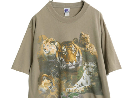 00s アニマル イラスト プリント 半袖 Tシャツ メンズ レディース XL / オールド ライオン タイガー ヒョウ ヘビーウェイト 大きいサイズ