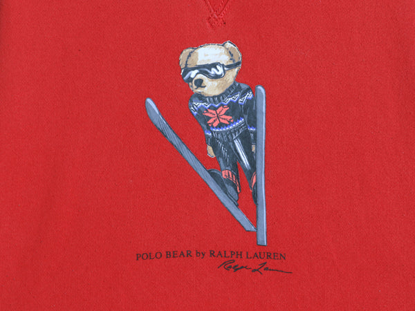 ポロベア ポロ ラルフローレン プリント スウェット フード パーカー メンズ レディース S 程 トレーナー 裏起毛 前V キャラクター レッド