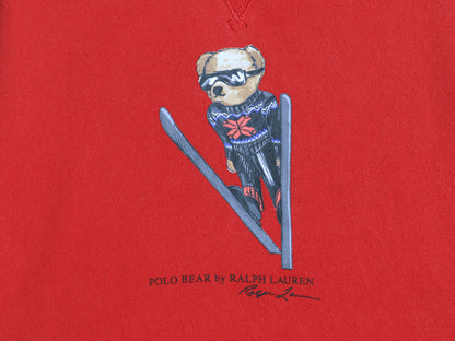ポロベア ポロ ラルフローレン プリント スウェット フード パーカー メンズ レディース S 程 トレーナー 裏起毛 前V キャラクター レッド