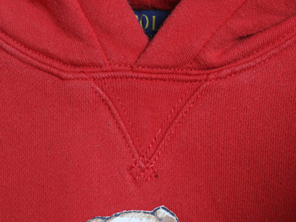 ポロベア ポロ ラルフローレン プリント スウェット フード パーカー メンズ レディース S 程 トレーナー 裏起毛 前V キャラクター レッド