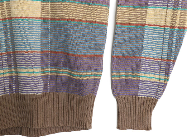 80s Tricots St.Raphael  チェック 総柄 コットン ニット セーター メンズ M ヴィンテージ ミドルゲージ 長袖ニット マルチカラー リブ編み