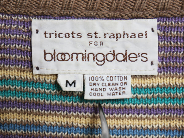 80s Tricots St.Raphael  チェック 総柄 コットン ニット セーター メンズ M ヴィンテージ ミドルゲージ 長袖ニット マルチカラー リブ編み