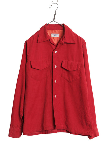 50s ★ HARPER コーデュロイ オープンカラー シャツ メンズ M / ヴィンテージ 長袖シャツ ループ留め 開襟 ボックス 細畝 コットン 無地 赤