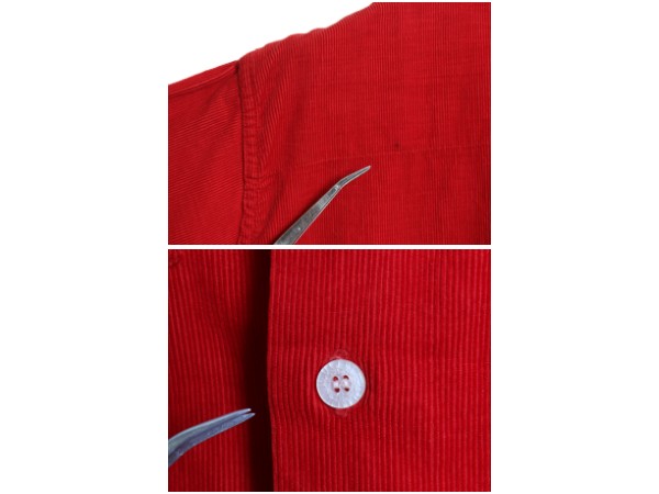 50s ★ HARPER コーデュロイ オープンカラー シャツ メンズ M / ヴィンテージ 長袖シャツ ループ留め 開襟 ボックス 細畝 コットン 無地 赤
