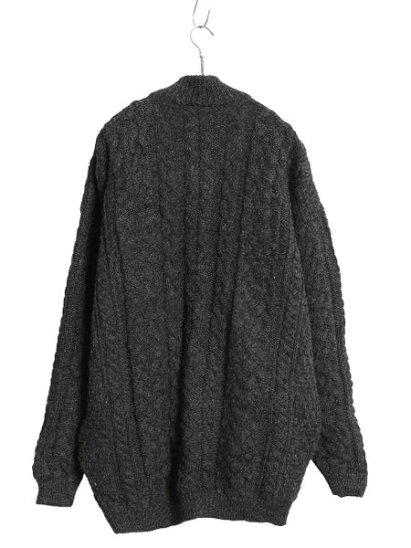 アイルランド製 Carraig Donn フルジップ フィッシャーマン ニット セーター メンズ レディース XL ウール アラン ジャケット 大きいサイズ