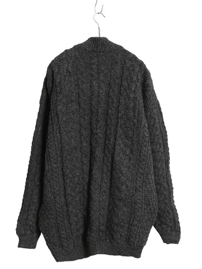 アイルランド製 Carraig Donn フルジップ フィッシャーマン ニット セーター メンズ レディース XL ウール アラン ジャケット 大きいサイズ