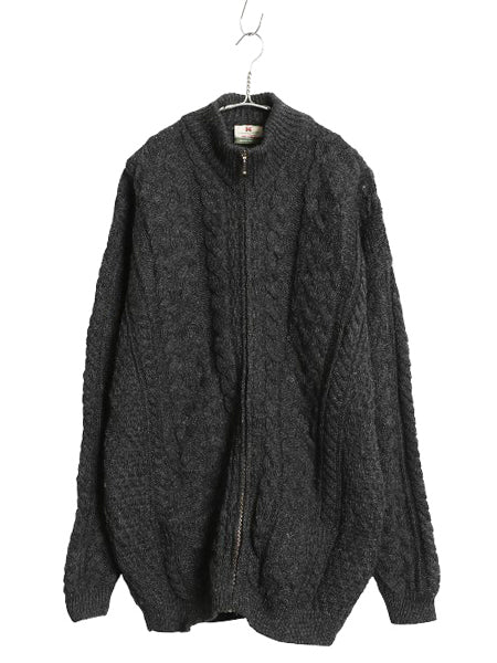 アイルランド製 Carraig Donn フルジップ フィッシャーマン ニット セーター メンズ レディース XL ウール アラン ジャケット 大きいサイズ