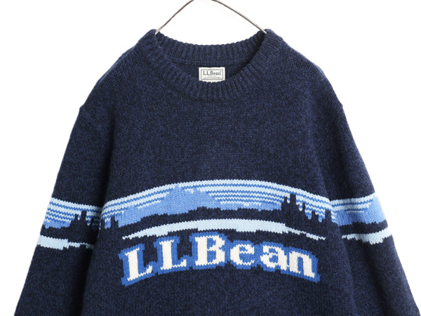 ほぼ デッドストック エルエルビーン クラシック ニット セーター メンズ L / アウトドア ラム ウール カタディン ロゴ 絵柄 ラグ ネイビー