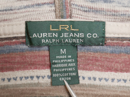 00s ラルフローレン ジーンズ フード付き ネイティブ ボーダー 長袖 Tシャツ レディース M オールド コットン Vネック パーカー カットソー